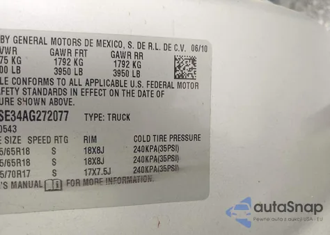 2010 Chevrolet Silverado 1500 Lt z USA, uszkodzony, nr VIN 3GCRKSE34AG272077